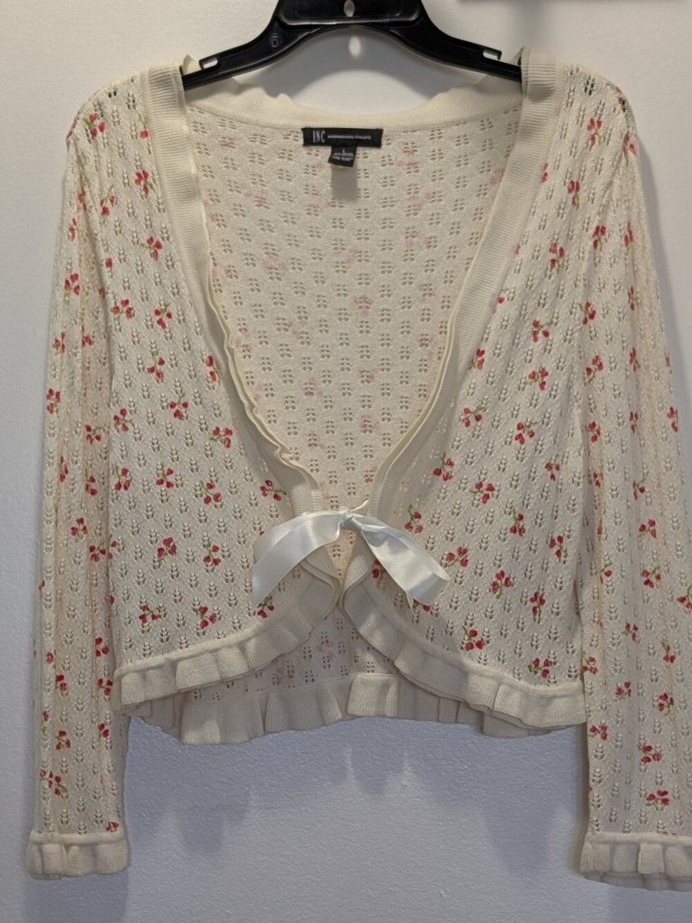 I.N.C. International Concepts Cardigan Pointelle-Knit Design Floral Pattern